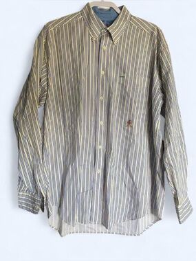 Vintage Tommy Hilfiger Yellow & Blue Striped Button Down Shirt - Size Large